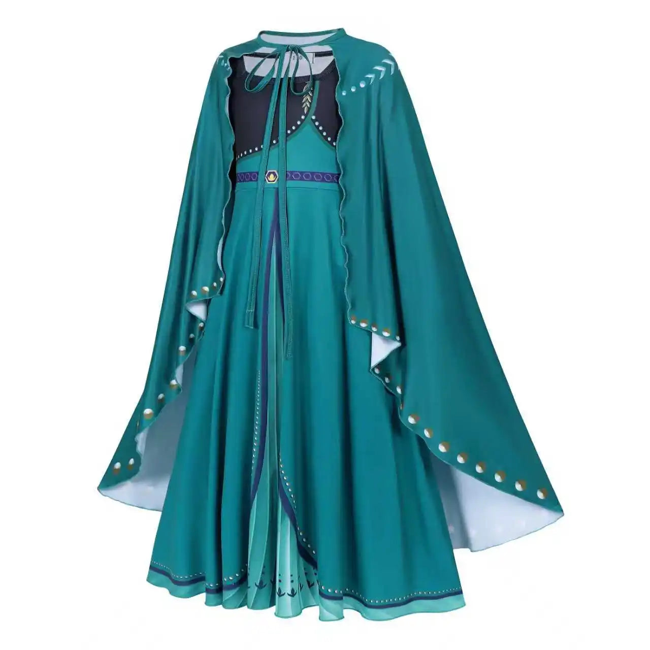 Girls Party Elegant Dresses Anna Princess Girl Cosplay Costume Dark Green Dress With Cloak Carnival Party Kids Birthday Clothes