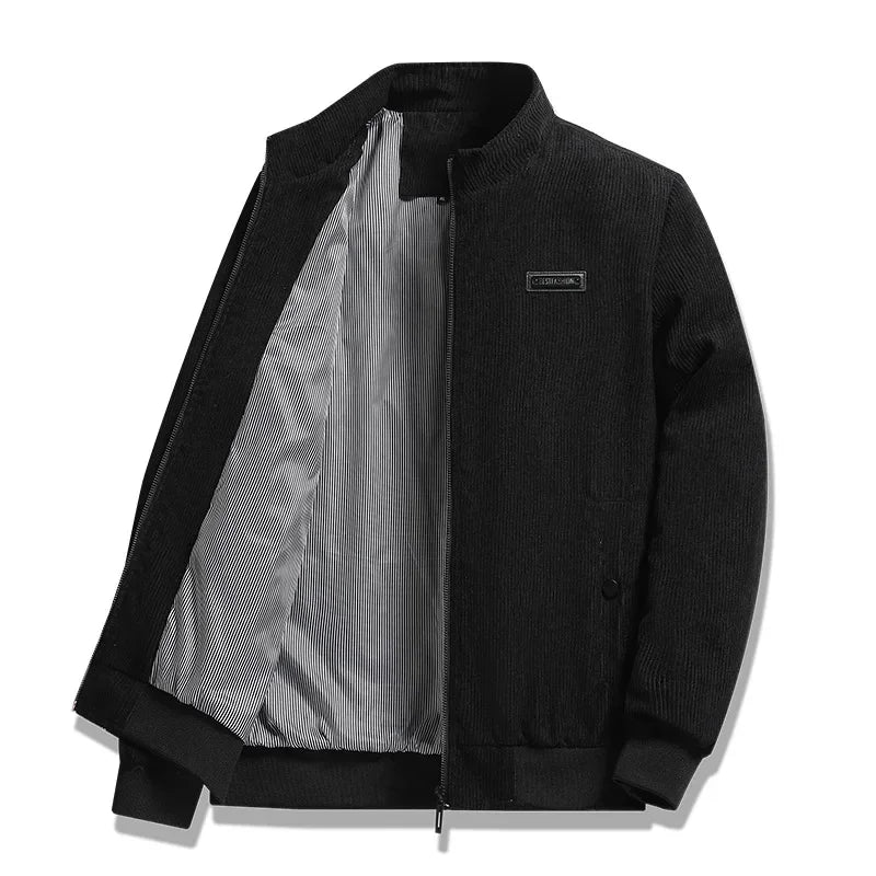 2024 Men's Casual Warm Jacket Spring Autumn Solid Color Stand Bomber Coat Men Corduroy Outwear Fashion Zipper Slim Jacket Men