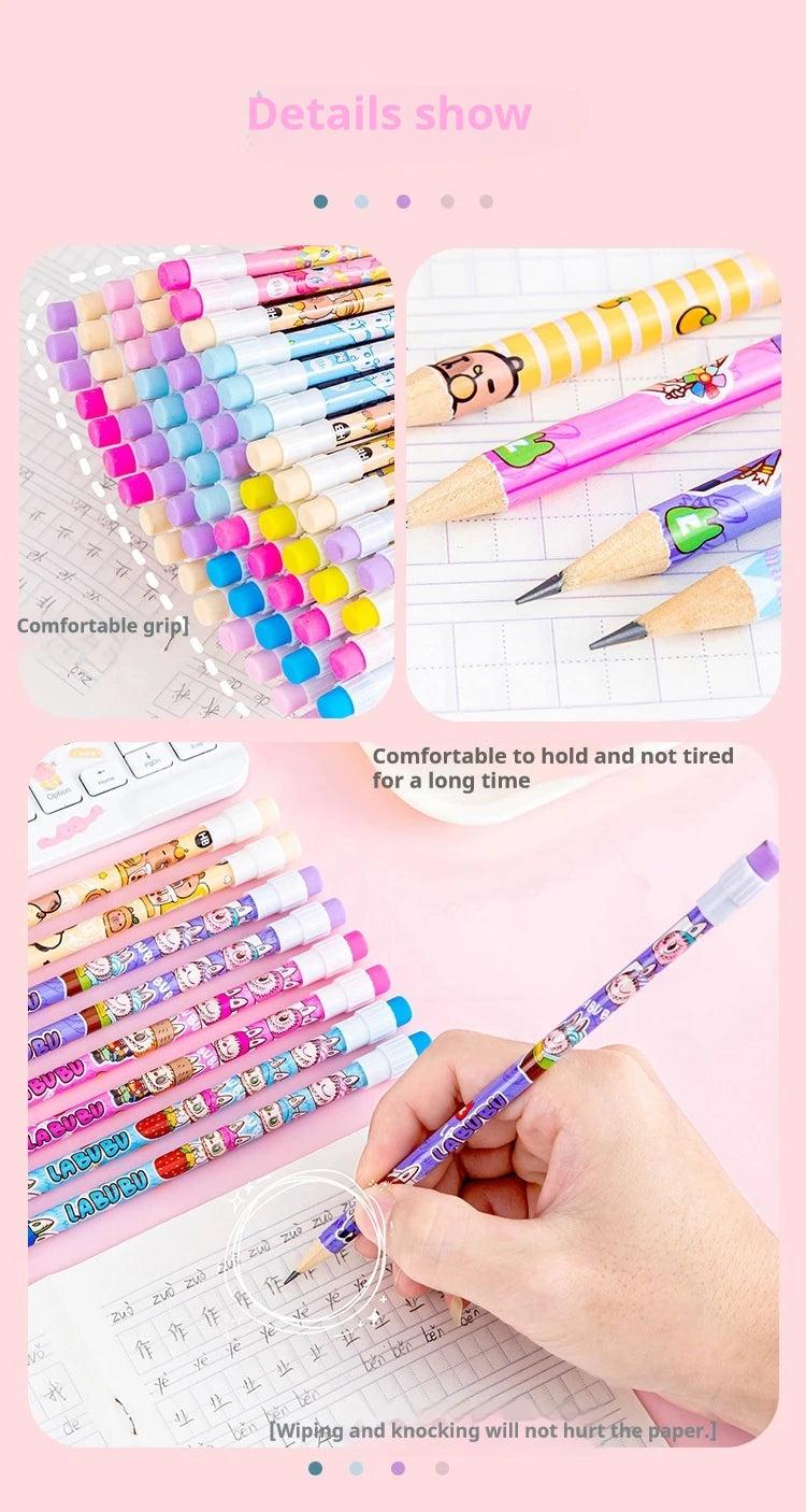 10Pcs/Lot Cute Cartoon HB Pencil With Big Eraser Kawaii Capybara Pony Pencils Student Kids Writing Pen School Stationery Gifts