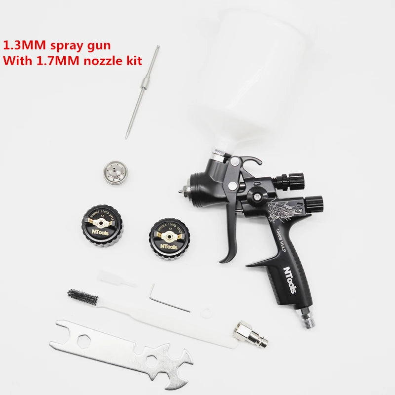 Pistola pulverizadora hvlp com adaptador e tanque misto, pistolas de pintura para reparo de carro, bico de 1.3 e 1.7mm para pintura, pistola de ar à base de água