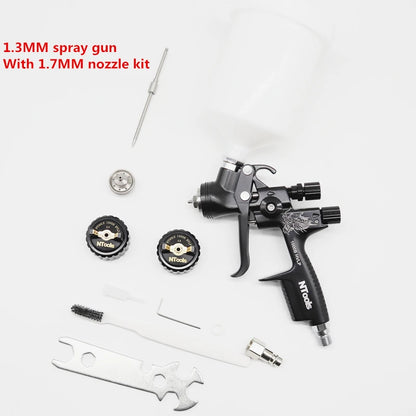 Pistola pulverizadora hvlp com adaptador e tanque misto, pistolas de pintura para reparo de carro, bico de 1.3 e 1.7mm para pintura, pistola de ar à base de água