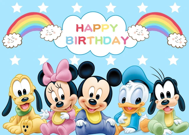 Disney Cartoon Theme Photography Background, Mickey, Minnie Mouse, Baby Shower, Happy Birthday, Gender Reveal, Banner for Children, 1Set 