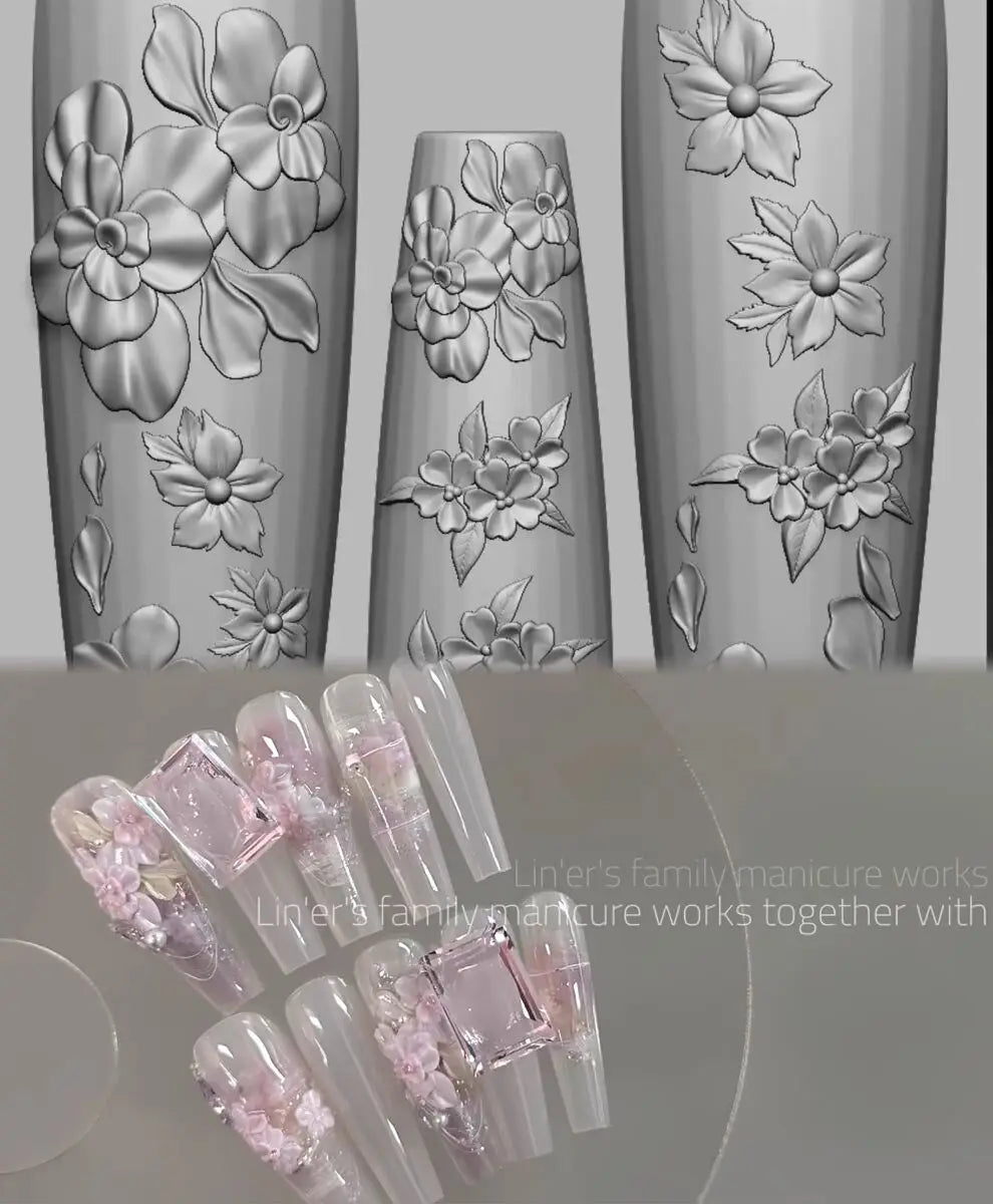 1Pc Chain Ice Flower Fox Spoon Fork Dragon Snake Butterfly 3D Acrylic Mold Nail Art Decorations  DIY Design Silicone Nails Mold