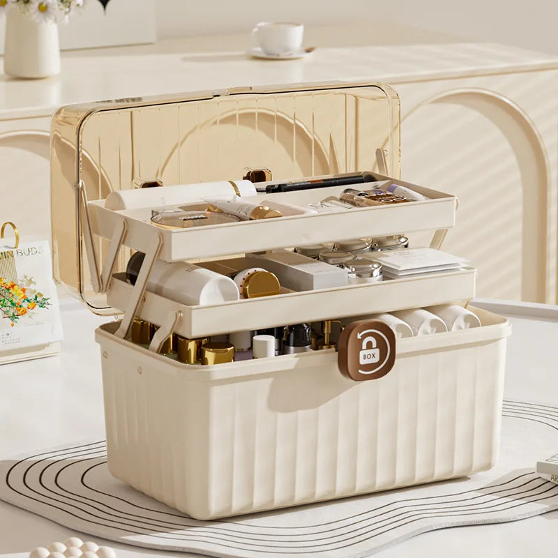 Large Capacity Medicine Box Cosmetic Home Storage Box Multi-Layer with Handle Jewelry Nail Polish Makeup Desktop Container Tool