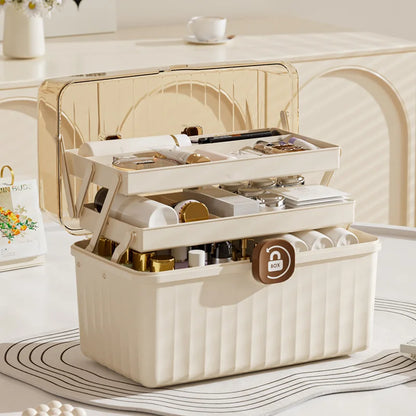 Large Capacity Medicine Box Cosmetic Home Storage Box Multi-Layer with Handle Jewelry Nail Polish Makeup Desktop Container Tool