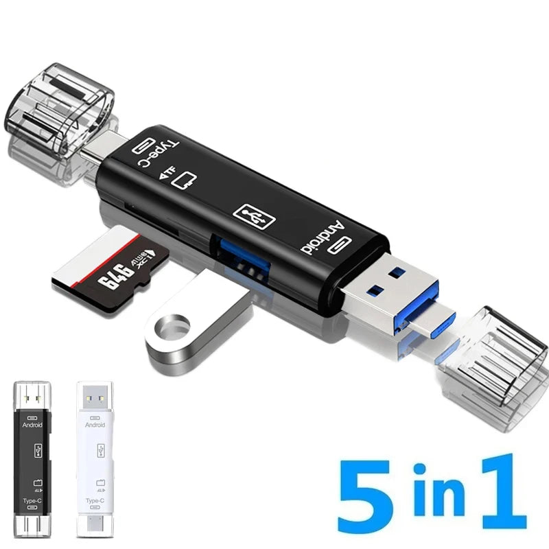 5 In 1 Multifunction USB 2.0 Type C/Usb/Micro Usb /TF/SD Memory Card Reader OTG USB Reader Card Adapter Mobile Phone Accessories
