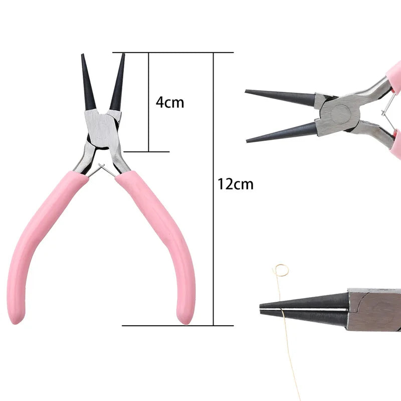 Alicates cóncavos redondos de una sola sección de níquel-hierro con mango rosa, herramienta para hacer herrajes de joyería hechos a mano, punta afilada, diagonal, portátil