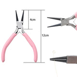 Alicates cóncavos redondos de una sola sección de níquel-hierro con mango rosa, herramienta para hacer herrajes de joyería hechos a mano, punta afilada, diagonal, portátil