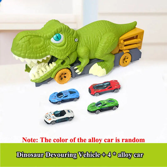 Nuevo juguete de dinosaurio, juego de vehículos para niños, coche, camión transportador, regalo Montessori para niños, pista de carreras con minicoche para niños
