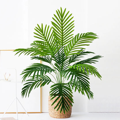 52-125cm/49.2in  Artificial Palm Tree Tropical Fake Plant Green Plastic Palm Leaf Branches Suitable for Home Garden Decoration