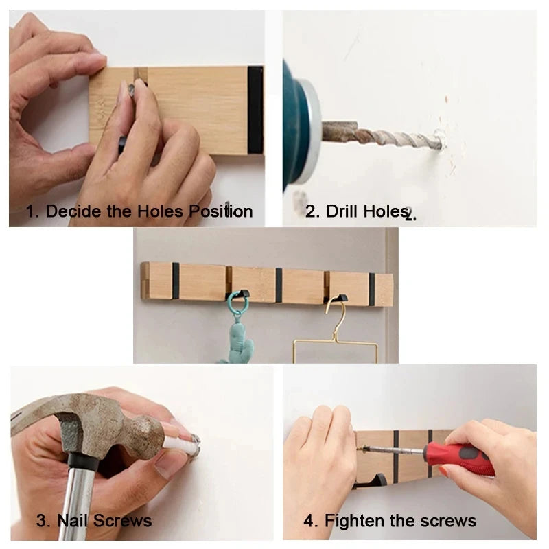 Colgador de llaves de bambú para colgar en la pared, organizador de pared, perchero rectangular, ganchos para abrigos, decoración del hogar, perchero