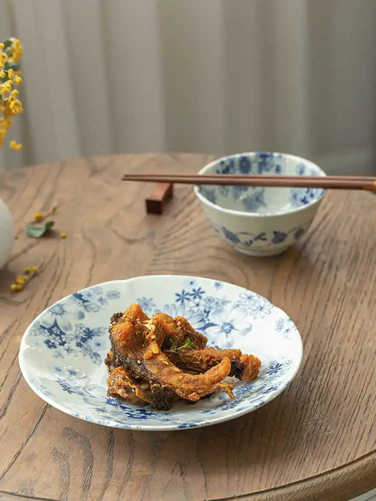 Household Ceramic Tableware Set Japanese Style Simple Restaurant Sushi Plate Circular Flower Patterns Fruit Plates