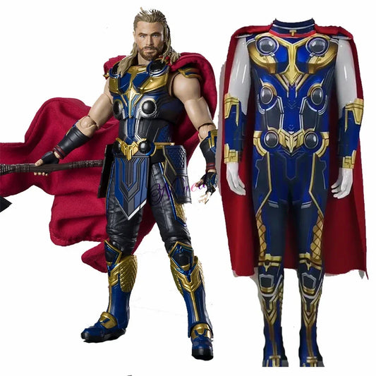 Adult Fantasia Halloween Thor Love and Thunder Anime Costume Birthday Party Superhero Cape Suit Jumpsuit Clothes Set