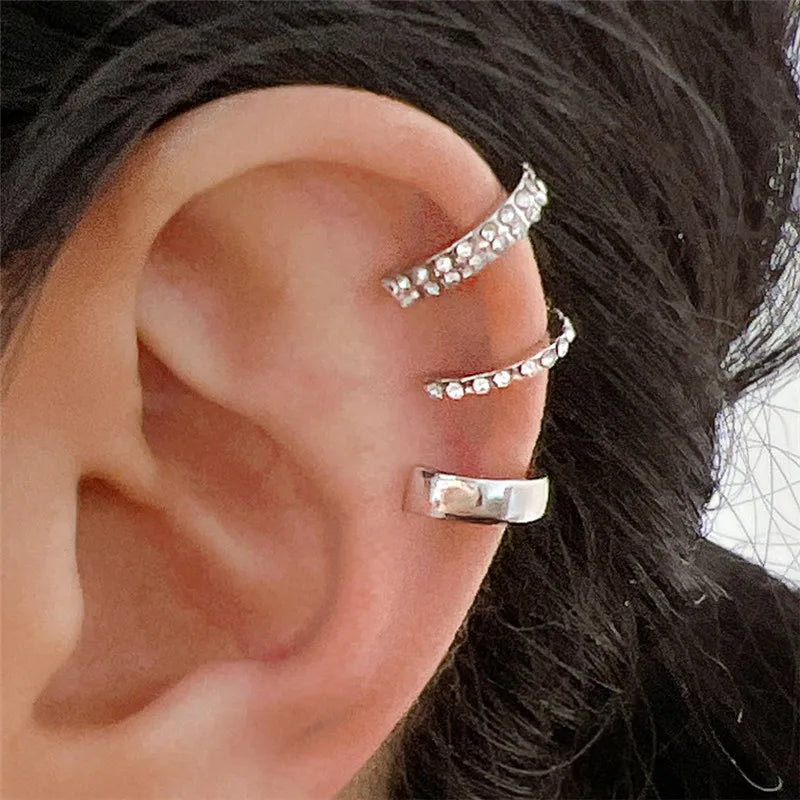Silver Color Leaves Clip Earrings for Women Men Creative Simple C Ear Cuff Non-Piercing Ear Ear Clip Set Trend Jewelry Gift