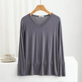 Modal Bottoming Tshirt Long sleeves thin Mask T-shirts Solid color V-Neck Base Tee Tops Plus size loose undershirt all match