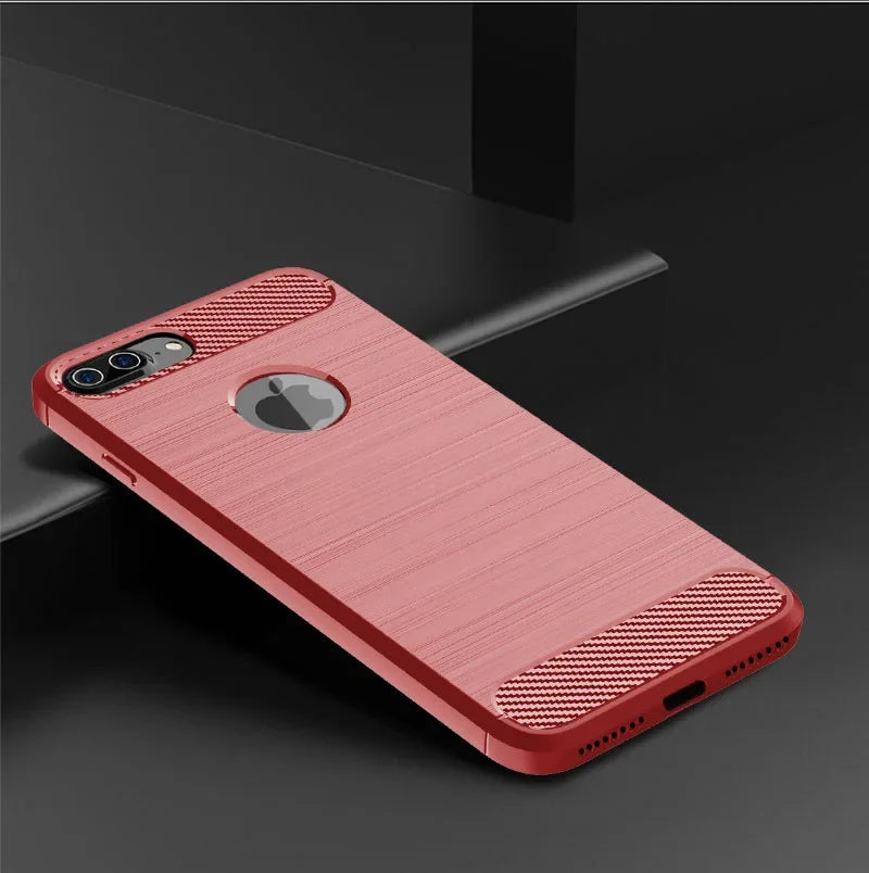 Funda para iPhone 7 8 PLus Funda de silicona TPU Parachoques a prueba de golpes Cubierta de carbono para iPhone 7 8 7P 8P 7Plus 8Plus Funda Capa Coque