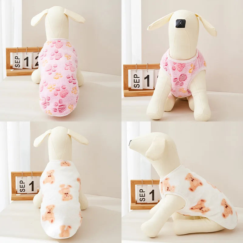 Flannel Dog Clothes Pet Clothes for Small Medium Dogs Soft Puppy Vest Cute Paw Print Chihuahua Coat Yorkshire Vest Pet Costume