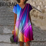 Gradient Print Dress For Women 2025 New Fashion Plus Size Short Sleeve Mini Dress Casual Loose A-Line Dress Summer Clothing 6XL