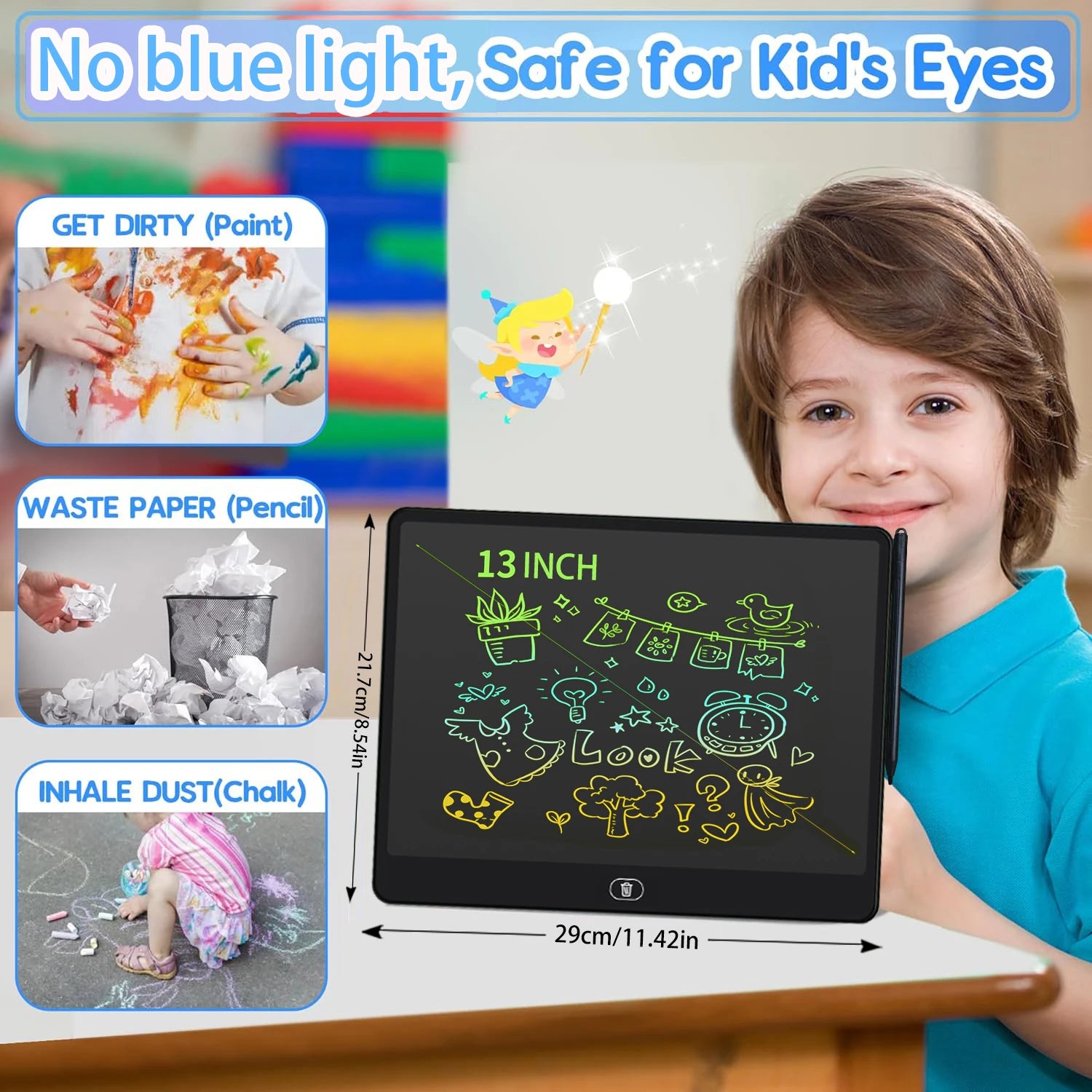 Tablet de Escrita e Desenho LCD (16/13/11 Polegadas) – Brinquedo Educativo para Meninos e Meninas de 3 a 8 Anos