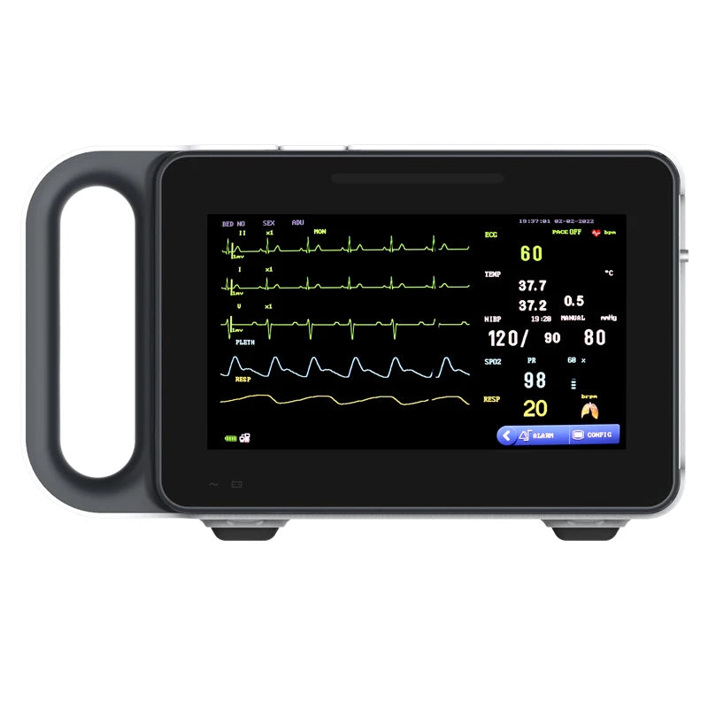 7 inch Touch screen Newborn adult /VET Use portable 6-parameter ECG/NIBP/PR/SPO2/RESP/TEMP patient monitor vital sign monitor