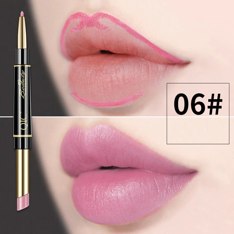 Delineador de labios 2 en 1, resistente al agua, mate, lápiz labial, rojo sexy, de larga duración, maquillaje, cosméticos