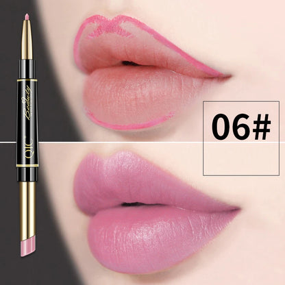 Delineador de labios 2 en 1, resistente al agua, mate, lápiz labial, rojo sexy, de larga duración, maquillaje, cosméticos