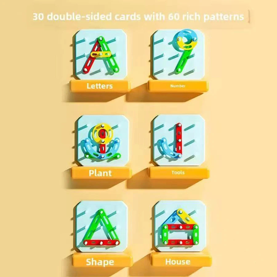 Nail Board Puzzle Toys Montessori Education Geometric Graphics With Cards Preschool Kids Early Learning Game Toy Creative Gifts
