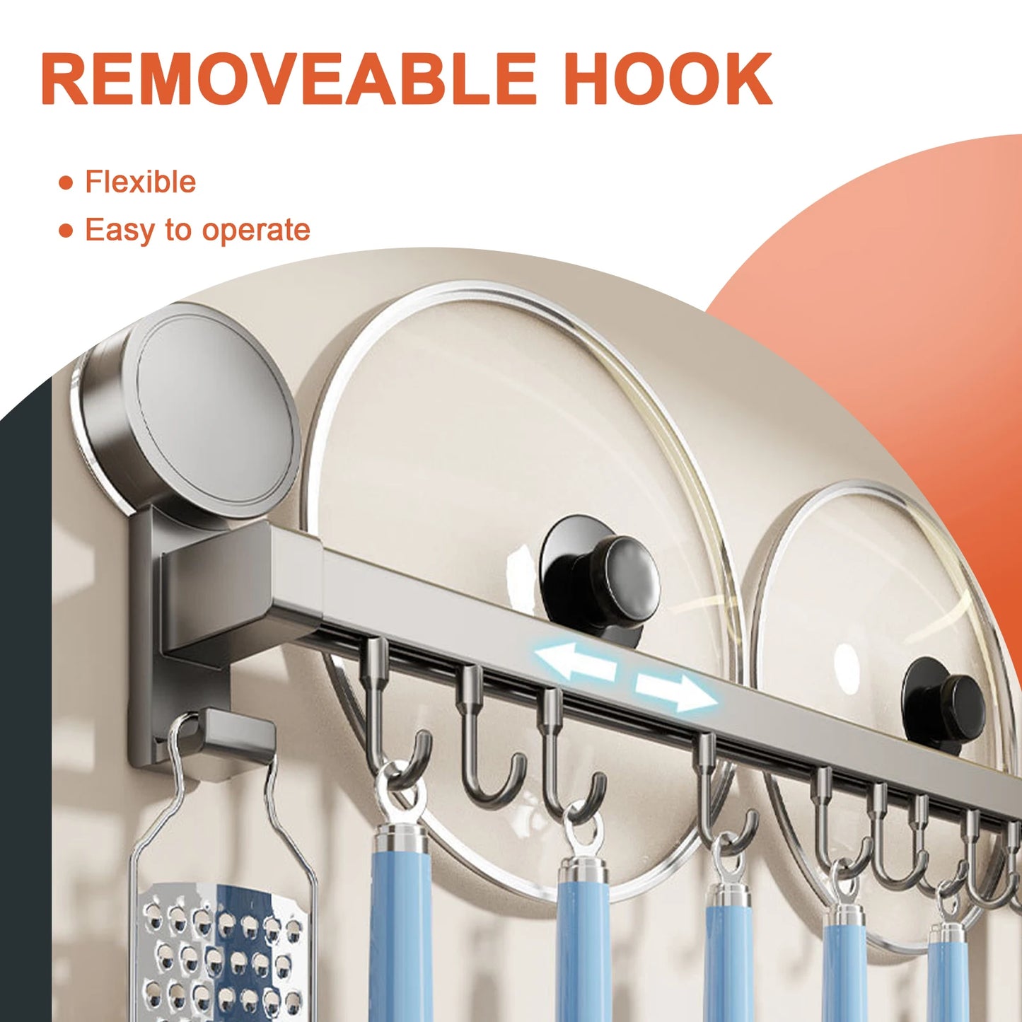 Perchero de cocina de pared con ganchos, sin necesidad de perforar, para colgar utensilios de cocina, cucharas, palas y tablas de cortar.