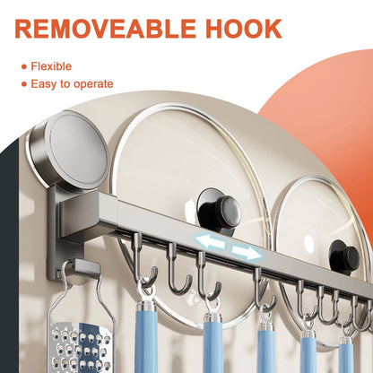 Perchero de cocina de pared con ganchos, sin necesidad de perforar, para colgar utensilios de cocina, cucharas, palas y tablas de cortar.
