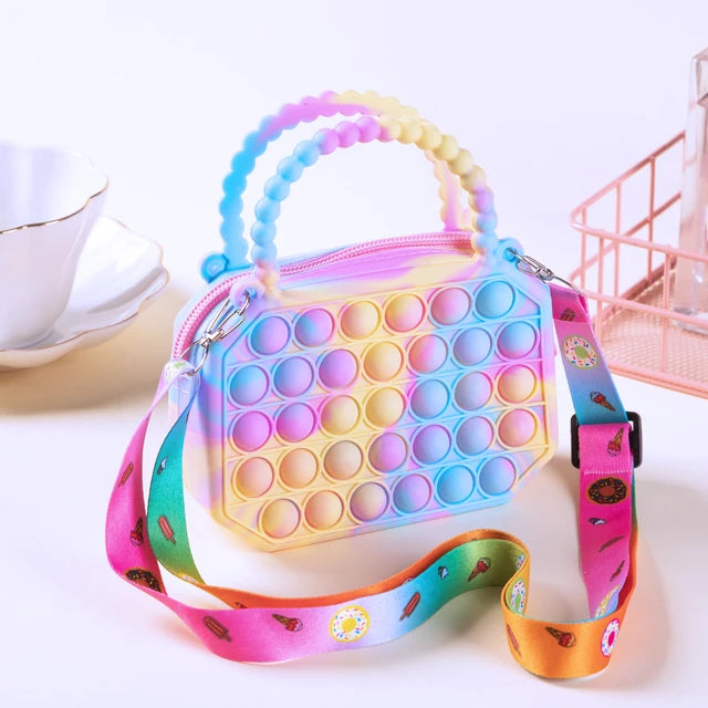 Silicone Sensorial Pop Bolsa para Crianças, Pop Bolsa, Push Bubble Bag, Crossbody Bag, Brinquedos Antistress, Autismo Reliver Handbag, Coin Pouch