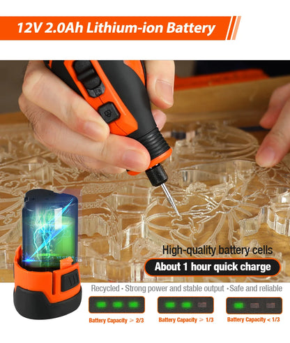 WORKPRO 12V Cordless Rotary Tool With Charger 5-speed 2.0Ah Mini Electric Grinder Machine Polishing Tools  & 114 Accessories