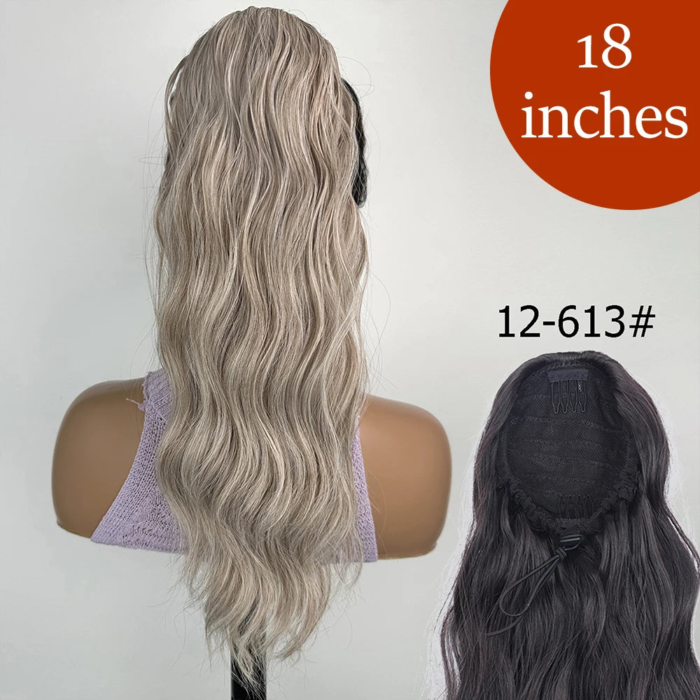 34inches Synthetic Ponytail Hair Extension Clip in Fake Wig Hairpiece Blonde Wrap Around Pigtail Long Smooth Overhead Pony Tail