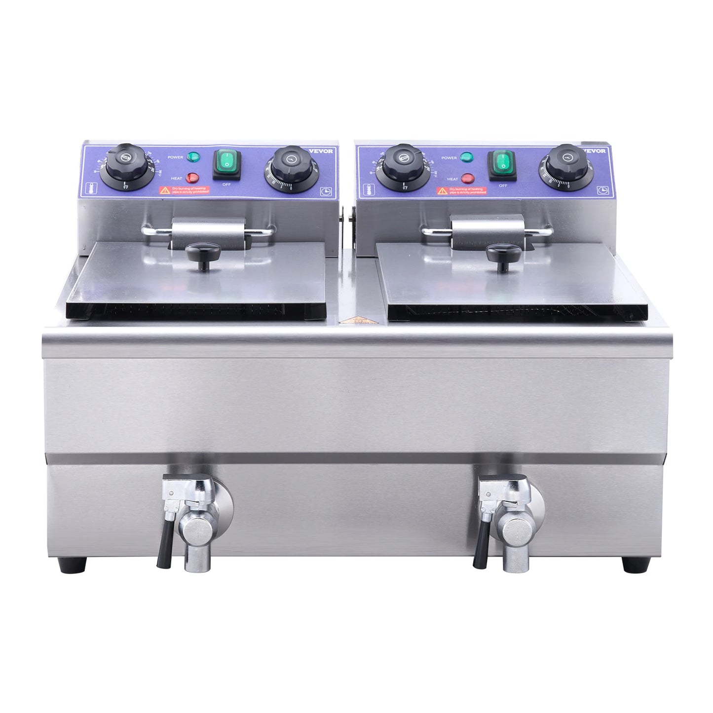 VEVOR Commercial Electric Deep Fryer w/Dual Tanks 12L Countertop Fryer w/Oil Filter and Timed for Fried Chicken French Frie