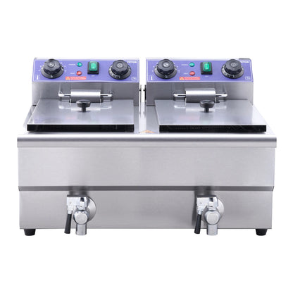 VEVOR Commercial Electric Deep Fryer w/Dual Tanks 12L Countertop Fryer w/Oil Filter and Timed for Fried Chicken French Frie