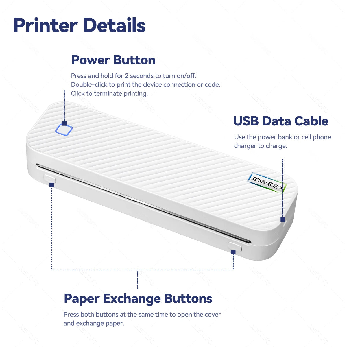 Portable A4 Thermal Printer Bluetooth Photos PDF Document Printing Machine Folded Rolls Paper For Office Work Home School Travel
