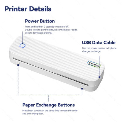 Portable A4 Thermal Printer Bluetooth Photos PDF Document Printing Machine Folded Rolls Paper For Office Work Home School Travel