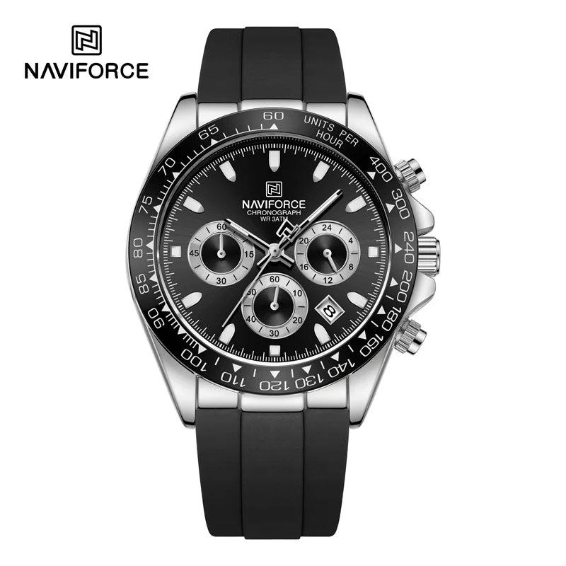 NAVIFORCE Reloj de lujo para hombre, deportivo, resistente al agua, de cuarzo, con correa de silicona, cronógrafo, luminoso, de pulsera, masculino