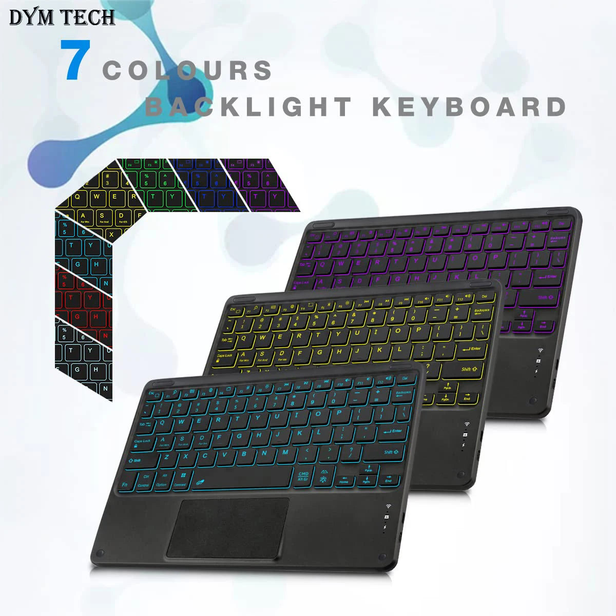 Wireless Backlit Bluetooth with Touchpad Ultra Slim 7-Colors Backlit Keyboard Portable Rechargeable Keyboard for ipad