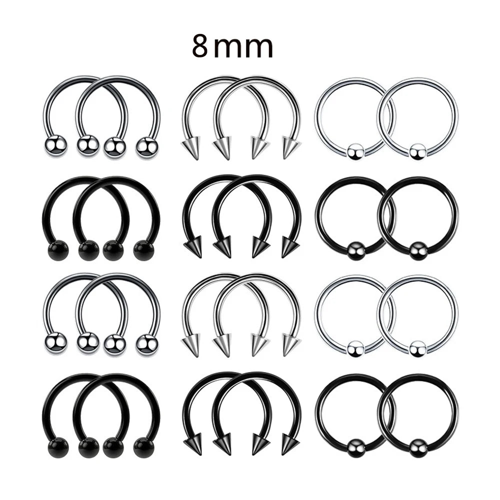 24 anéis de piercing de aço inoxidável multiuso 16G - aros de ferradura hipoalergênicos para nariz, cartilagem e muito mais