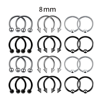 24 anéis de piercing de aço inoxidável multiuso 16G - aros de ferradura hipoalergênicos para nariz, cartilagem e muito mais