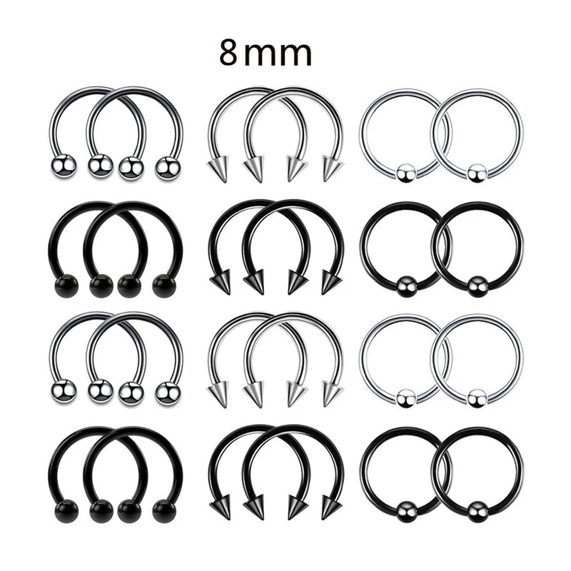 24 anéis de piercing de aço inoxidável multiuso 16G - aros de ferradura hipoalergênicos para nariz, cartilagem e muito mais