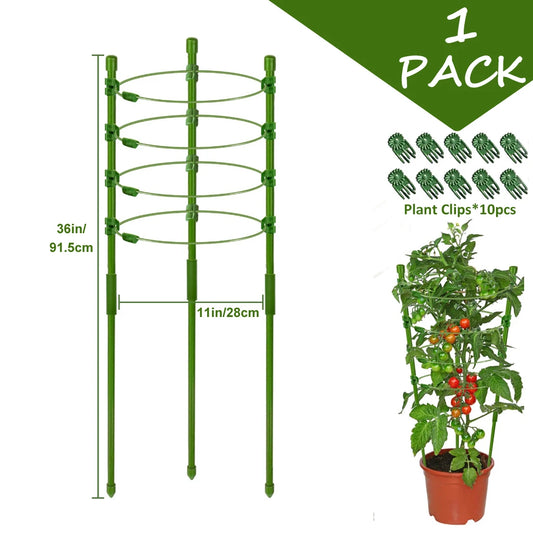 Jaula ajustable para tomates de 90 cm y 36 pulgadas, soporte para plantas, enrejado para pepinos y plantas trepadoras, 4 anillos ajustables y clip para plantas.