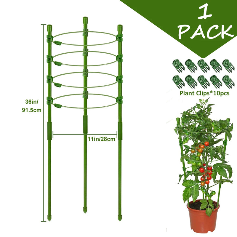 90cm Adjustable Tomato Cage 36 inches Plant Support Cages Cucumber Trellis for Climbing Plants 4 Adjustable Rings and Plant Clip