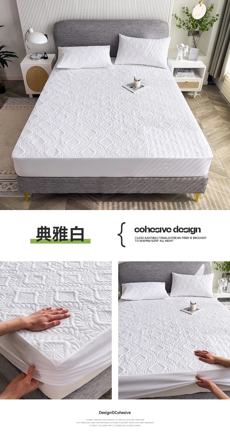 Waterproof Mattress Protector Thicken Fitted Bed Sheet Breathable & Noiseless Mattress Pad for Twin/Double/Queen/King Size Beds