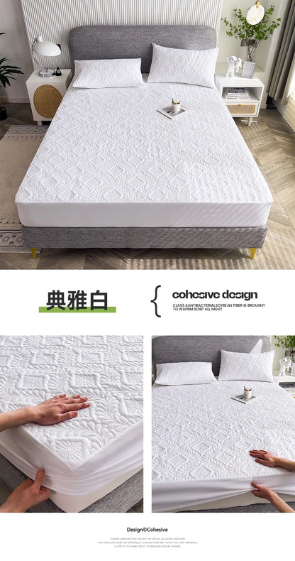 Waterproof Mattress Protector Thicken Fitted Bed Sheet Breathable & Noiseless Mattress Pad for Twin/Double/Queen/King Size Beds