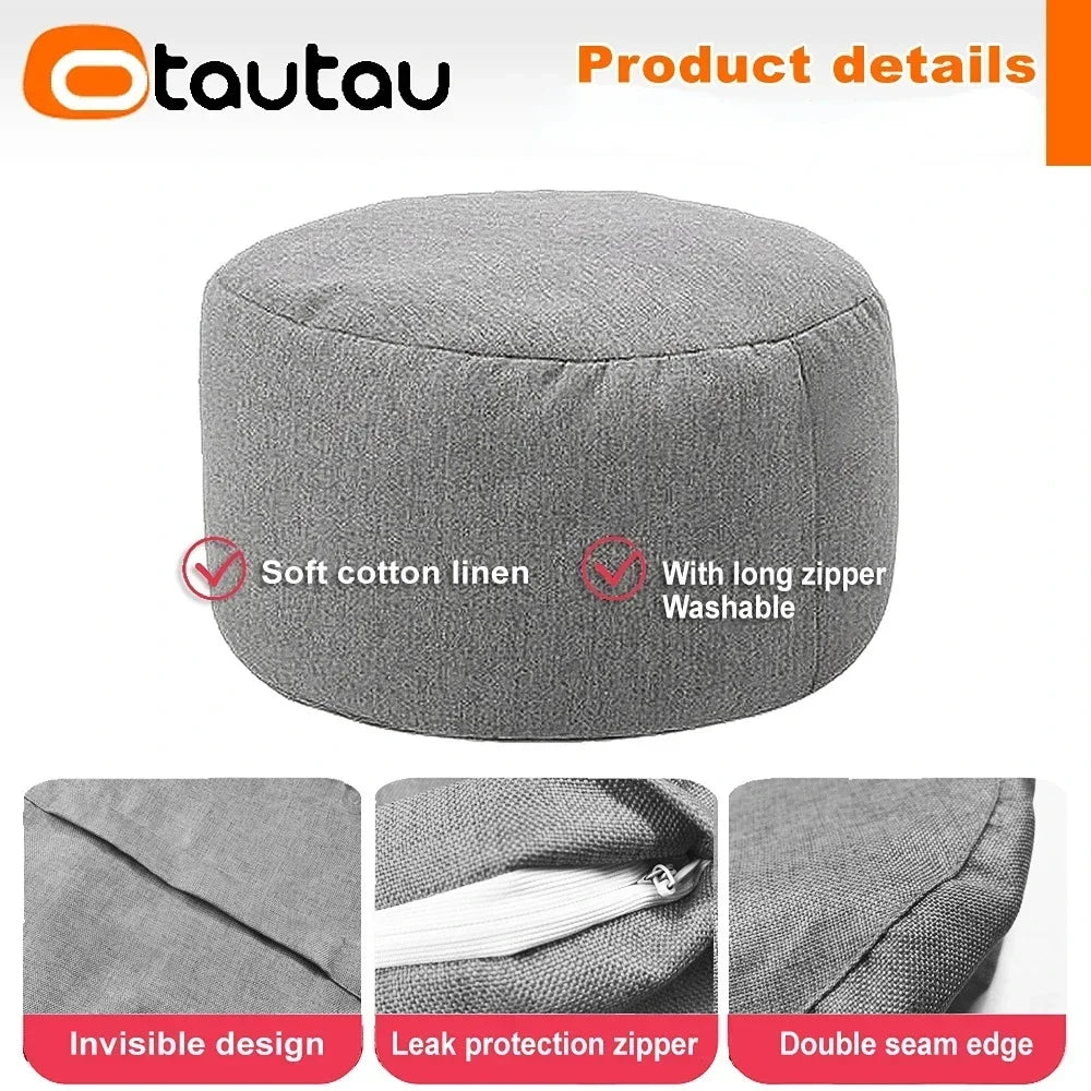 OTAUTAU-puf de lino con relleno, puf otomano, taburete redondo de tatami, futón, muebles de salón relajantes