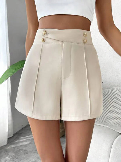 MEXZT Y2K Streetwear Women Fashion A-line Shorts Vintage High Waist Zipper Gold Button Elegant Suit Female Short Pants Mujer