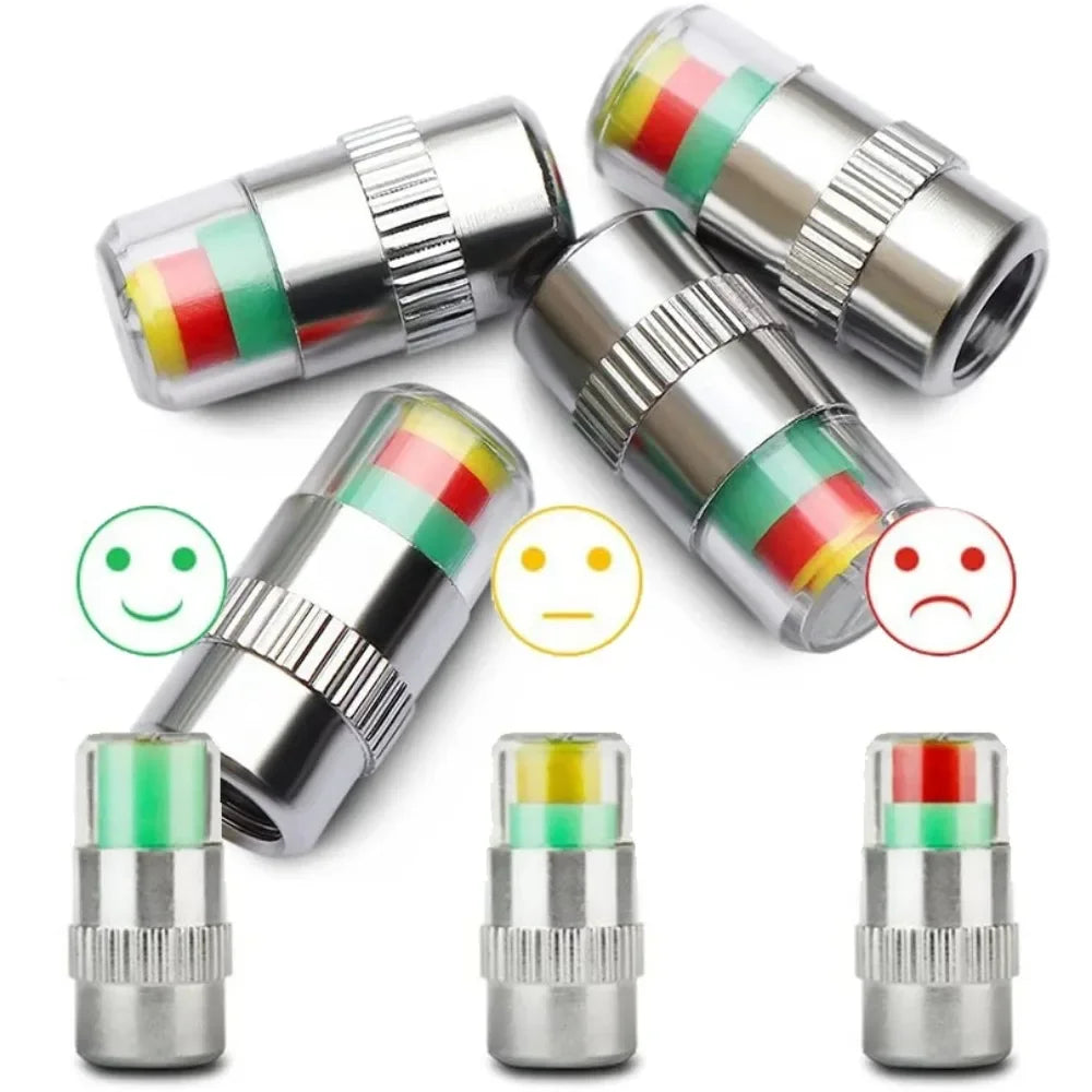 4 indicadores de presión de neumáticos para coche, indicador de presión de neumáticos, alerta de monitoreo, sensor de tapa de válvula, detección de válvula externa.