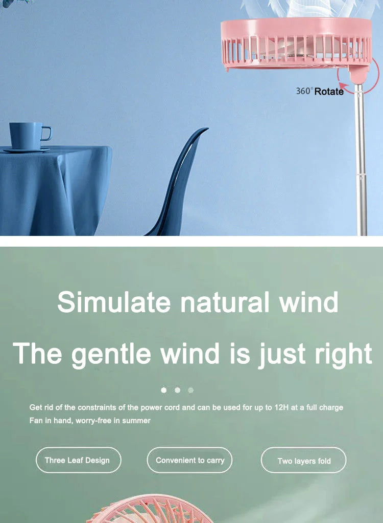 2025 new folding telescopic free adjustment fan charging usb multi-function outdoor portable home desktop floor-standing fan