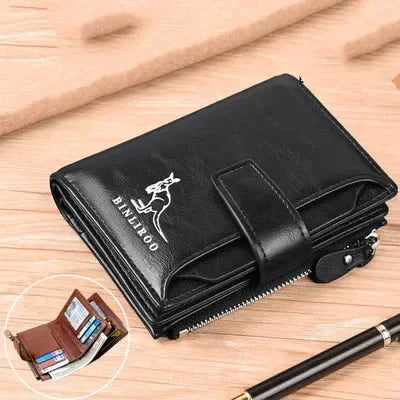 Genuine Leather Men's Wallet Luxury Short RFID Card Holder for Men Zipper Coin Purse Portable Male Wallets Billfold